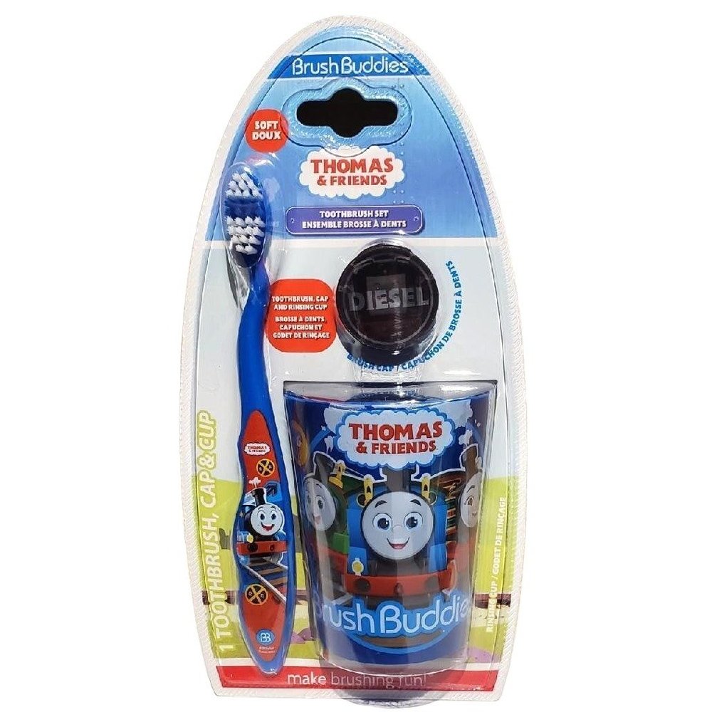 Thomas & Friends Brush Buddies Cap Soft Toothbrush and Rinsing Cup Set NEW